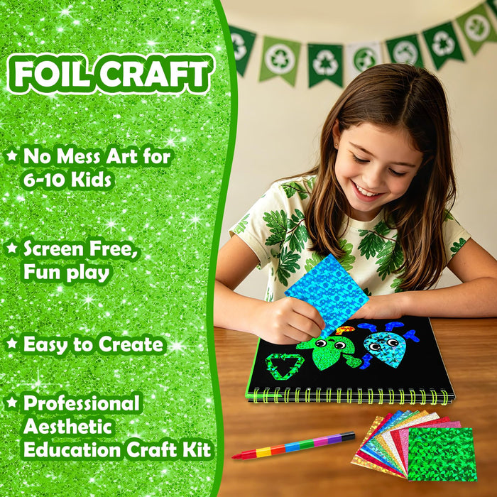 FUNNYB&G Foil Art Craft Kit for Kids 4-10 Years Old(Going Green)