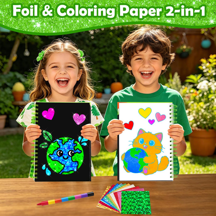 FUNNYB&G Foil Art Craft Kit for Kids 4-10 Years Old(Going Green)
