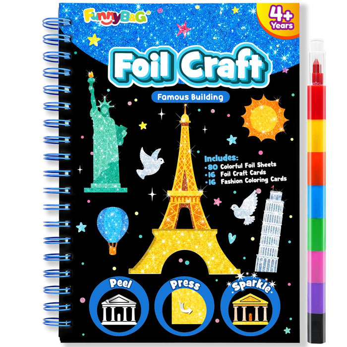 FUNNYB&G Foil Art Crafts for Kids Ages 4-8(Buildings)