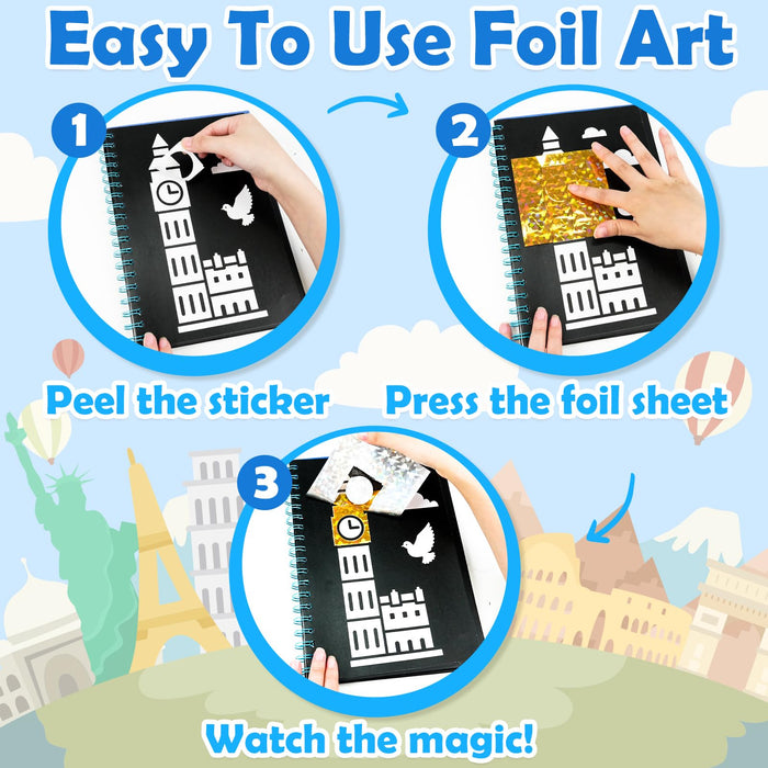 FUNNYB&G Foil Art Crafts for Kids Ages 4-8(Buildings)