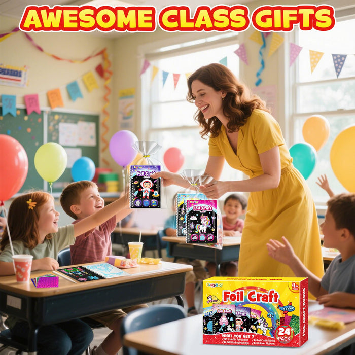 FUNNYB&G 24 Pack Foil Art Party Favors for Kids(Classic)