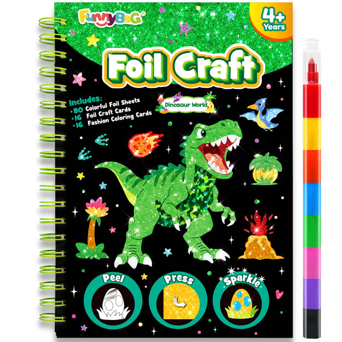 FUNNYB&G Foil Art Crafts for Kids Ages 4-8(Dinosaur World)