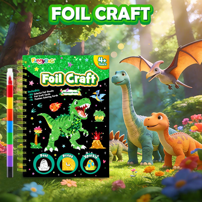 FUNNYB&G Foil Art Crafts for Kids Ages 4-8(Dinosaur World)