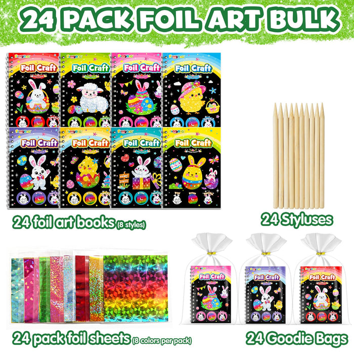 FUNNYB&G 24 Pack Foil Art Party Favors for Kids(Easter)