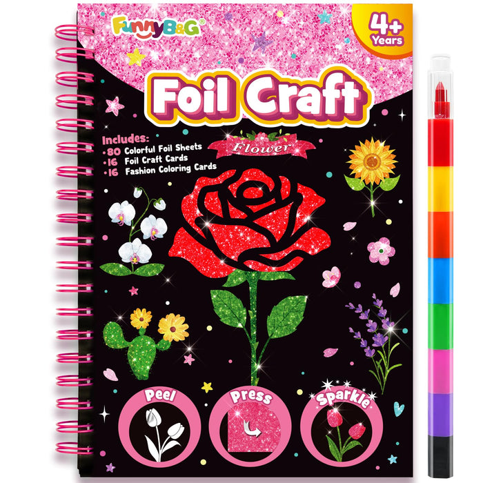 FUNNYB&G Foil Art Crafts for Kids Ages 4-8 (Flower）