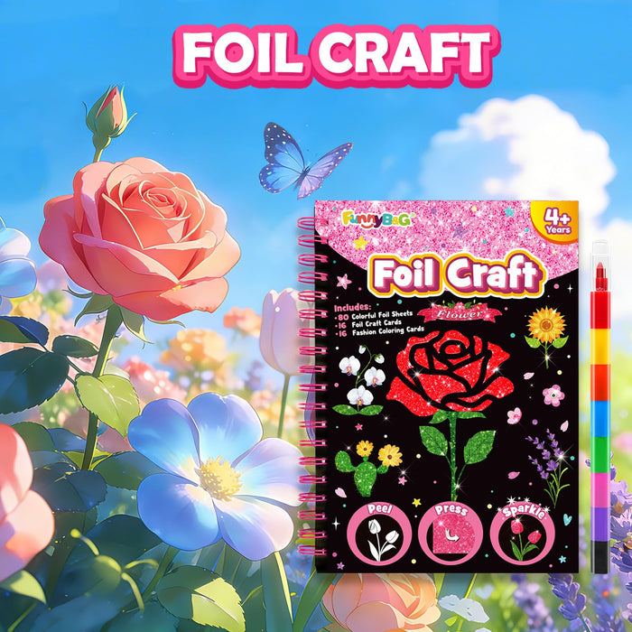 FUNNYB&G Foil Art Crafts for Kids Ages 4-8 (Flower）