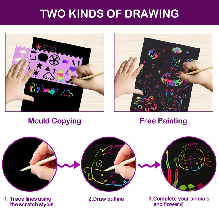 FUNNYB&G  60 Pcs Magic Rainbow Scratch Paper