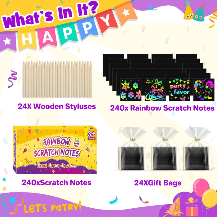 FUNNYB&G 240 PCS Rainbow Scratch Paper Art Kit for Kids