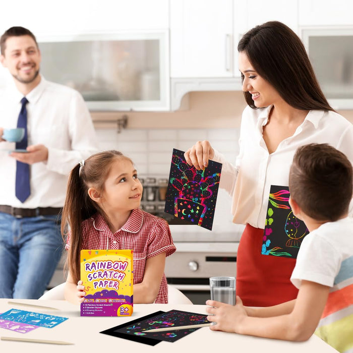 FUNNYB&G  60 Pcs Magic Rainbow Scratch Paper