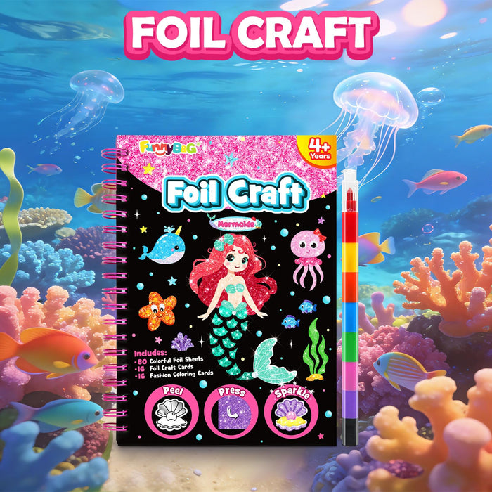 FUNNYB&G Foil Art Crafts for Kids Ages 4-8(Mermaids)