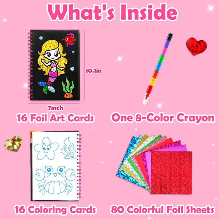 FUNNYB&G Foil Art Crafts for Kids Ages 4-8(Mermaids)