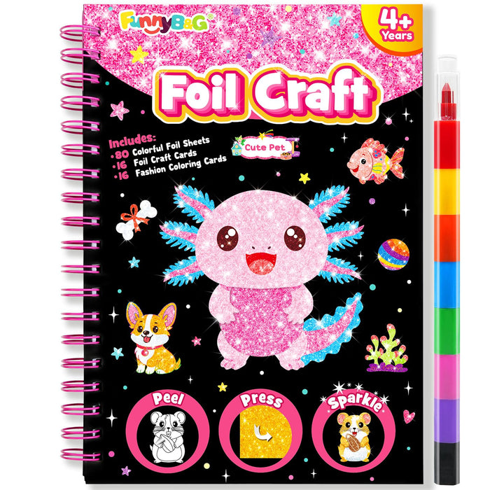 FUNNYB&G Foil Art Craft Kit for Girls 4-10 Years Old（Cute Pet）