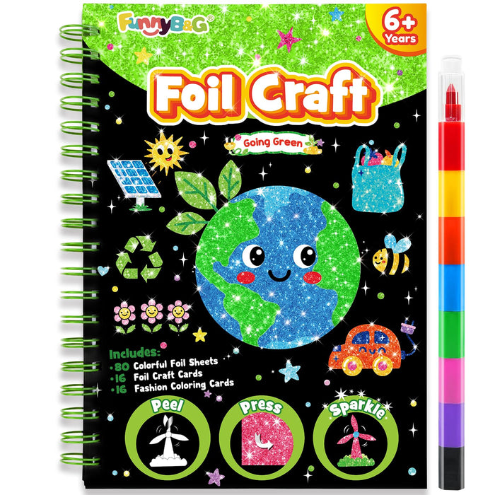 FUNNYB&G Foil Art Craft Kit for Kids 4-10 Years Old(Going Green)